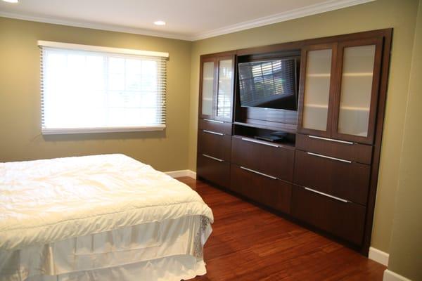 Completed master bedroom entertainment storage console.