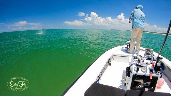 Texas fly fishing guide Ryan Clarke with his first Tarpon on fly. St. Petersburg Tarpon fly fishing at it's best.