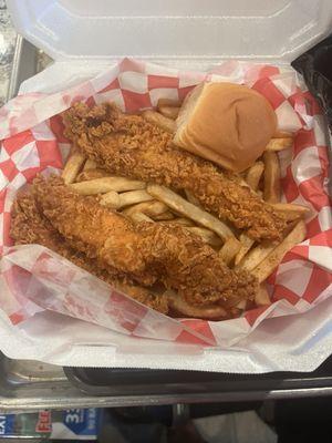 Chicken tender and seasoned fries