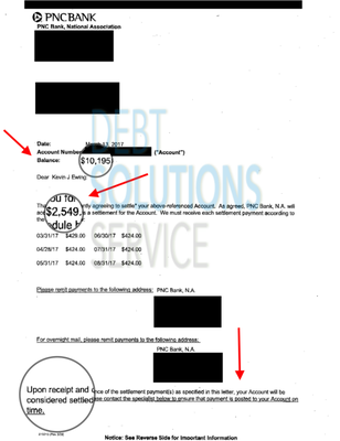 PNC Credit Card Settled for only  25% of the original balance!