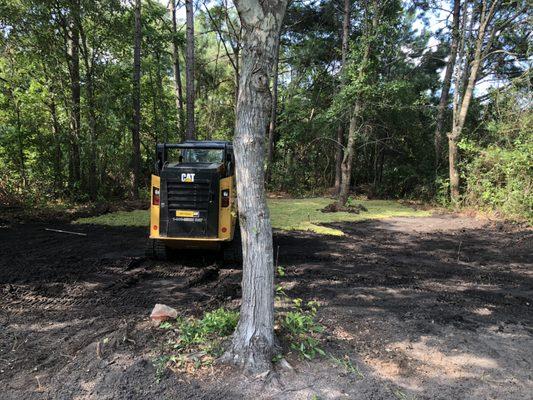 Prepping area for sod install with Harley Rake