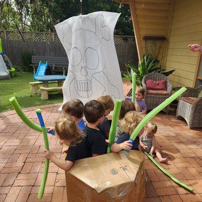 Adventure awaits! Our little explorers set sail on the backyard pirate ship, making every day an exciting journey at Play Ranch Family Child