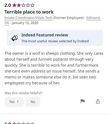 Check out this review of Dr. Jennifer Morris by one of her former employees.