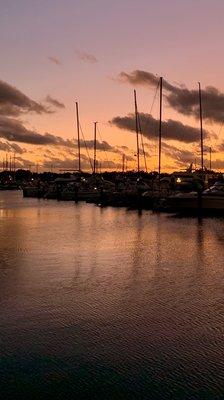 Marina slip at sunset