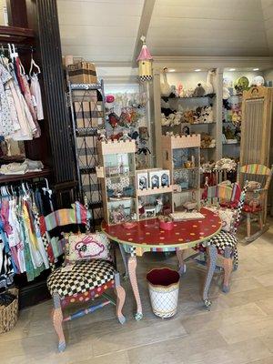 Maileg pieces on a Childs table and chairs from MacKenzsie-Childs with our selection of stuffed animals from Jellycat!