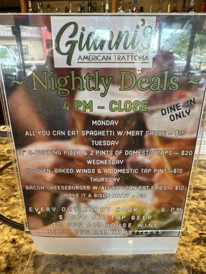 Nightly Deals 4pm - Close