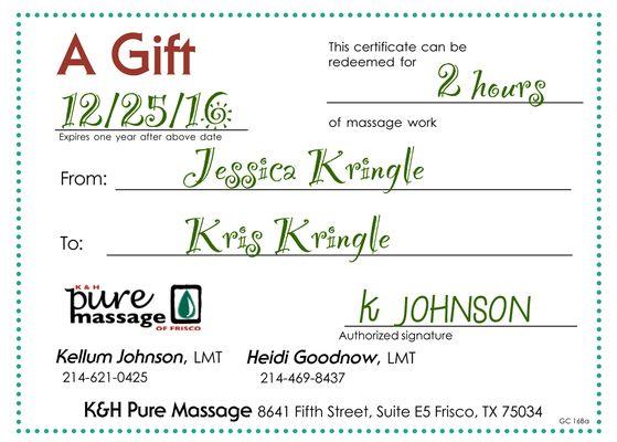 Gift certificates are available for those people on your list who need to feel better - or you can ask for them for yourself ;)