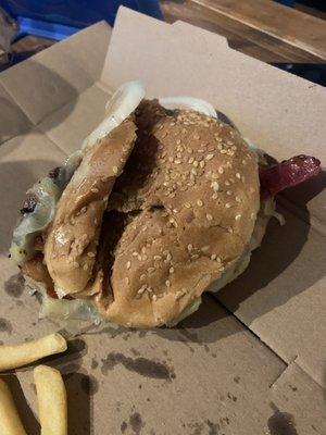 Don't know if someone was too stupid or too lazy to properly wrap my burger. It was almost completely folded in half.