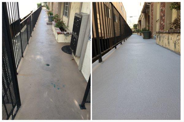 Before and after: textured cement coating with waterproof fiberglass membrane underlay