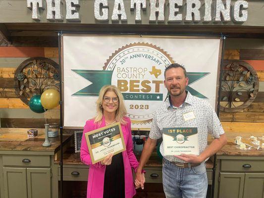 Thank you to all our patients, friends, family and the rest of Bastrop County for voting for us and helping us win Best Chiropractor!