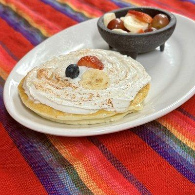 Gluten Free Pancakes with Whipped Crean and side of fruit