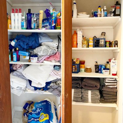 Bathroom closet before and after