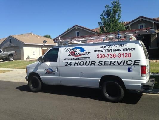 Chase's service truck parked outside my house today. 100 degrees outside...75 inside!