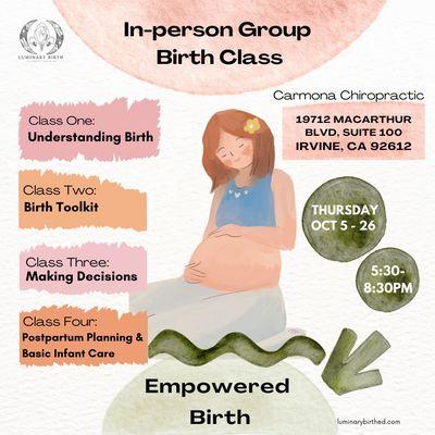 Our next Empowered Birth Series is coming up in October!  Wondering if our course is right for you? Schedule a free consultation.