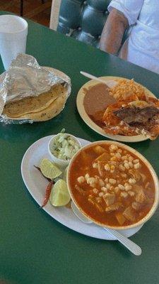 Menudo & red chilaquiles w/ asada