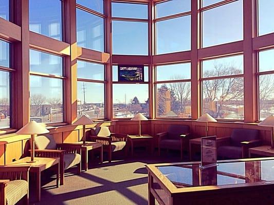 Cool reading area with lots of light.