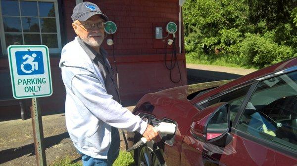 The Gowanda train depot has two electric car charging stations.