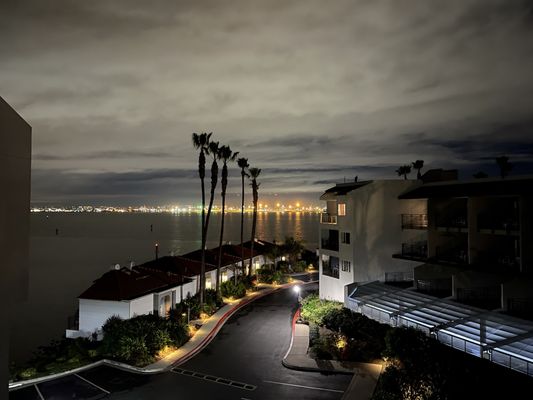 Night view of Coronado Bay from the balcony of our room