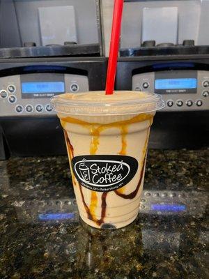 Frozen snickers latte with real peanut butter