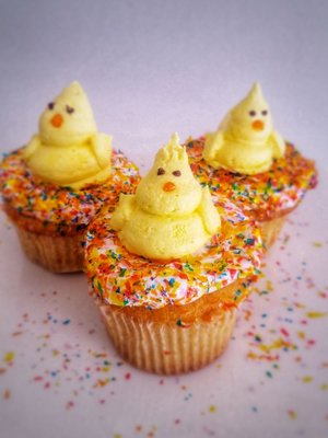 Little baby duck cupcakes! On sale for Easter! Call us for details. Gluten free available, too!