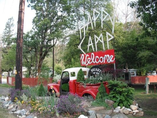 Welcome to Happy Camp Sign, The old Town Truck