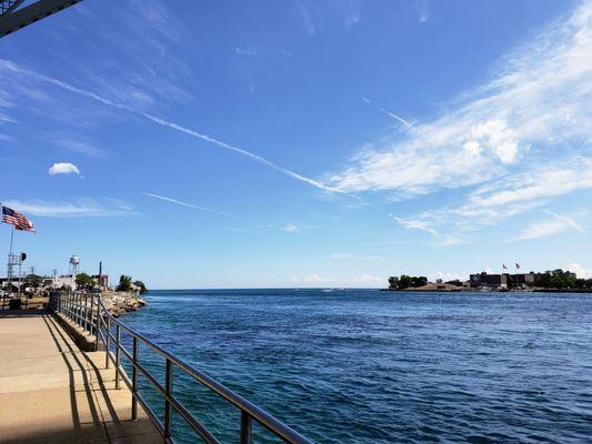 View of St. Clair River from under Blue Water Bridge