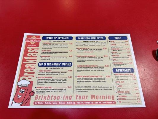 Classic breakfast menu