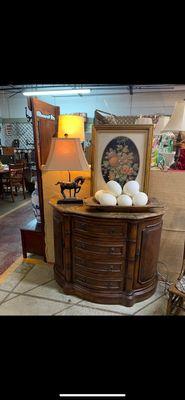 Check out this gorgeous marble top buffet and you can't go wrong with beautiful authentic ostrich eggs!!!