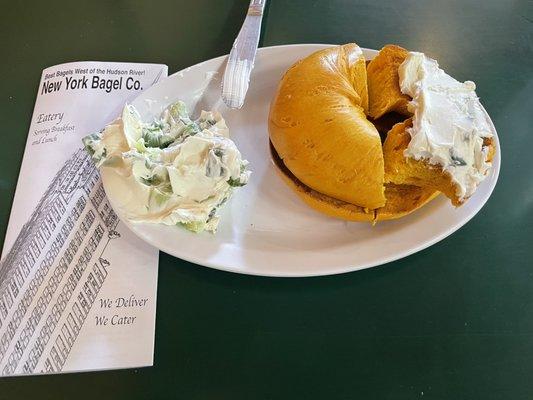 Egg bagel and chive cream cheese