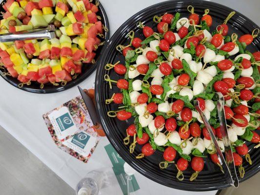 The fruit and tomato, basil and cheese plate!