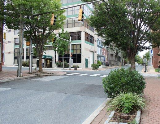 View of the main entrance's nearby intersection.