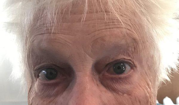 80 year old great grandmother before microblading her eyebrows.