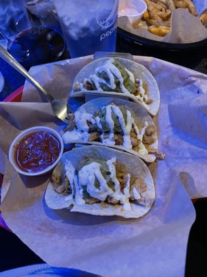 Chicken tacos my wife took one bite and said they tasted horrible and not fresh