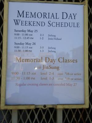 Mem Day schedule