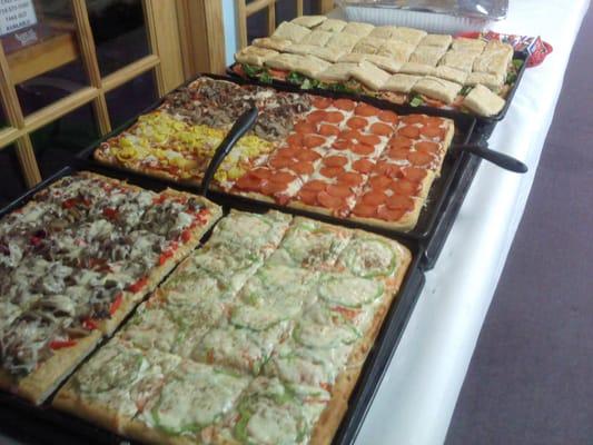 Some of our excellent menu items - Pizza, Gourmet White Pizza, and our Billie-Bub Sub!