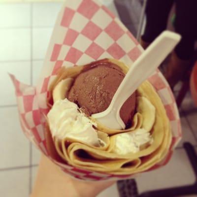 Ice cream banana chocolate crepe! With chocolate ice cream, cost $5.49