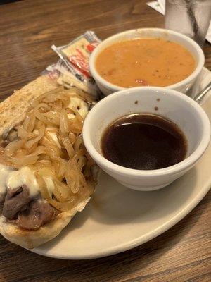 Yummy Prime Rib sandwich and Roasted garlic n tomato's /Soup