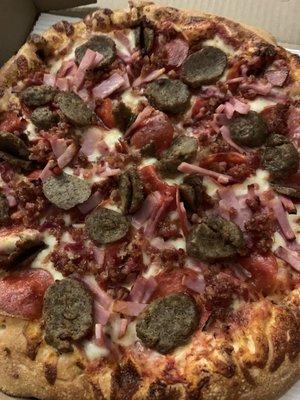 Medium Pizza w/ Pepperoni, Ham, Bacon, &!Hamburger