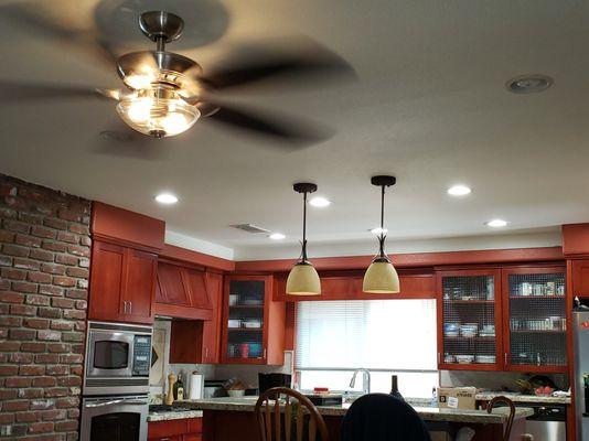 New ceiling fan and upgraded kitchen ceiling lights.