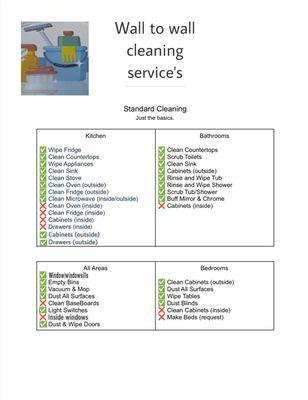 Standard clean checklist