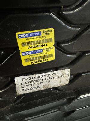 CAPA sticker certifying aftermarket parts