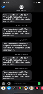 Multiple cancellations of the same appointment from their automated system.