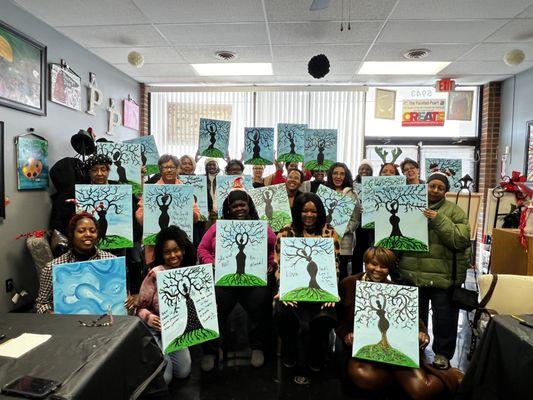 Group picture with completed paintings