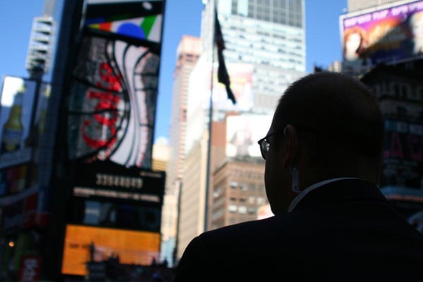 A Security Agent during an event in Times Square, NYC.