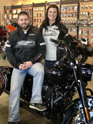 Finance Manager, Justin Gruenwald with MotorClothes Manager, Kelly Grems