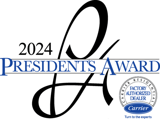 An official recipient of the 2024 President's Award! This achievement is awarded to Carrier's top-performing Factory Authorized Dealers.