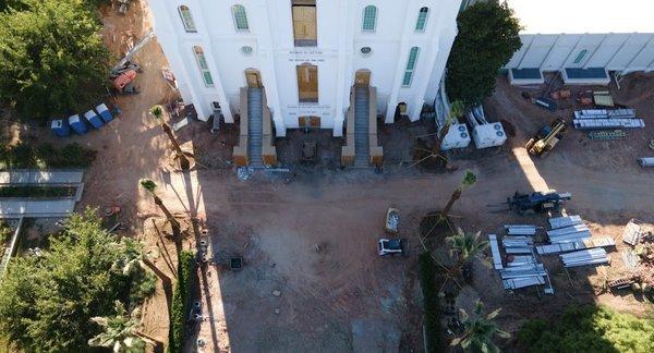 St George Utah Temple under renovation, aerial view