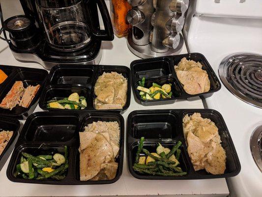 Roasted asparagus with zucchini and squash. Slow roasted turkey with rice and quinoa