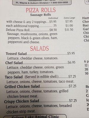 Pizza rolls and salads