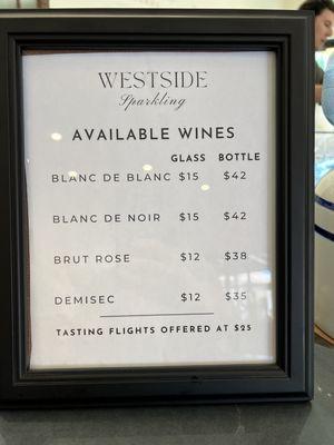 By the glass or by the bottle, some wonderful sparkling wines by Westside Sparkling!